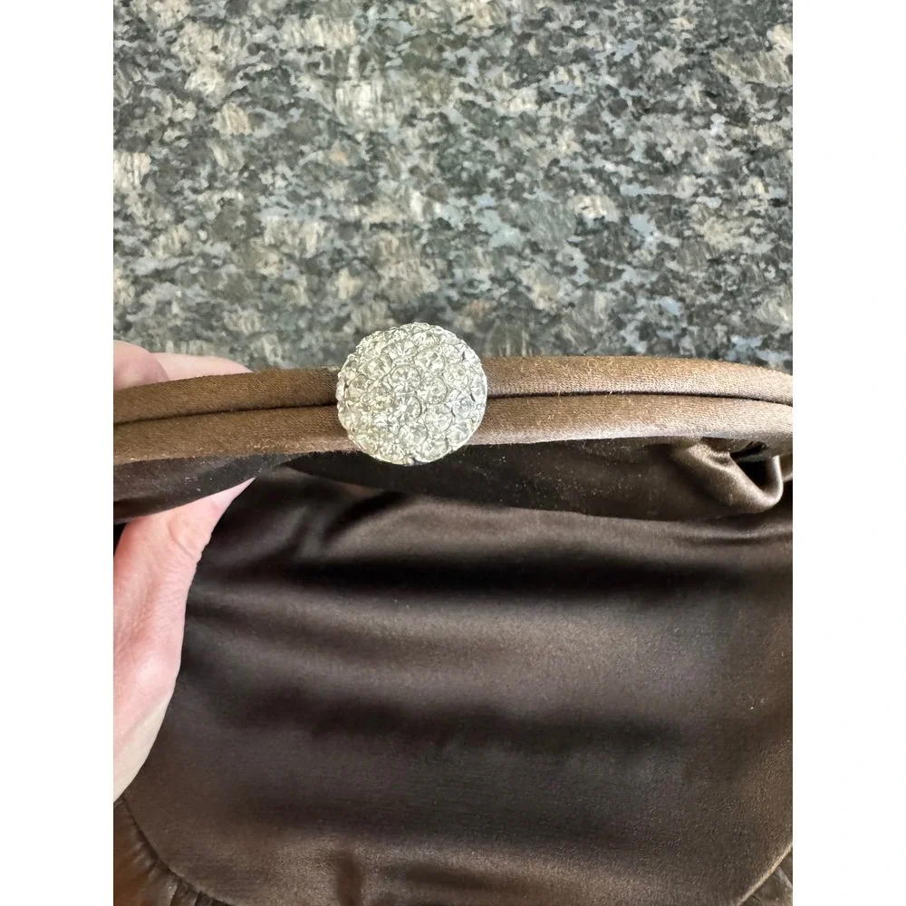Lewis‎ Vintage Brown Satin Evening Clutch Bag Rhinestone Clasp Mirror  purse bag